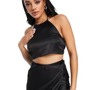 NWT Topshop Black Satin  Halter crop Top